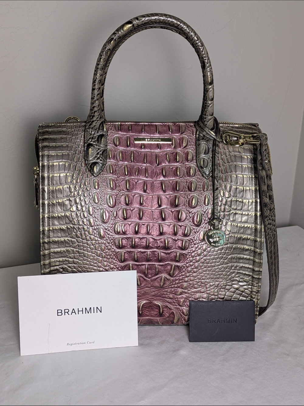 Brahmin Caroline Ombre Melbourne Leather Satchel Luxury Authentic - Picture 1 of 16